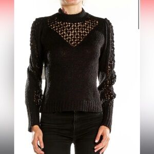 Saltwater Luxe Black Crochet Inset Sweater XS Coastal Cowgirl Witchy Gothic Boho